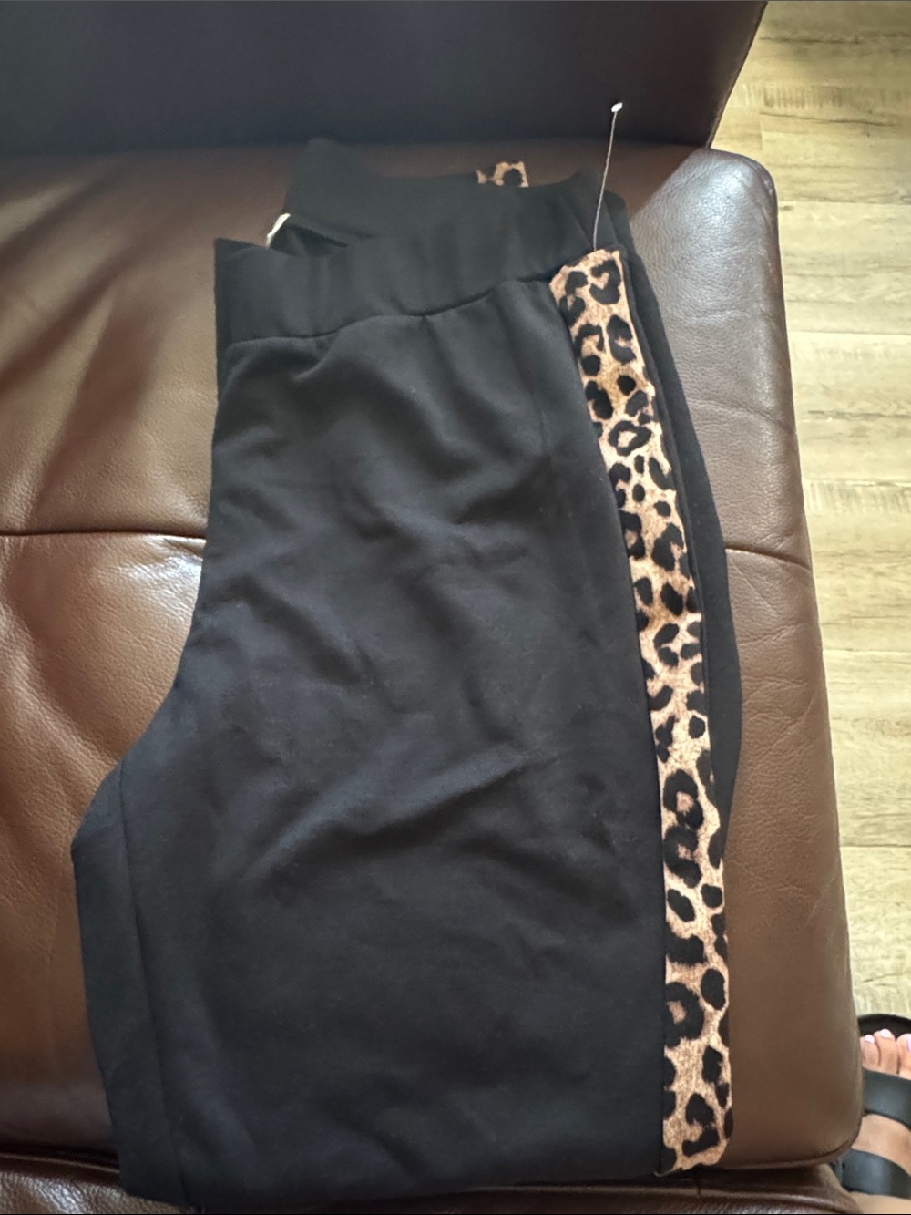 Michael Kors Black Leggings with Leopard Side Stripe